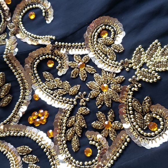 Vtg Jovani black silk gown with gold sequin detail - Picture 11 of 13